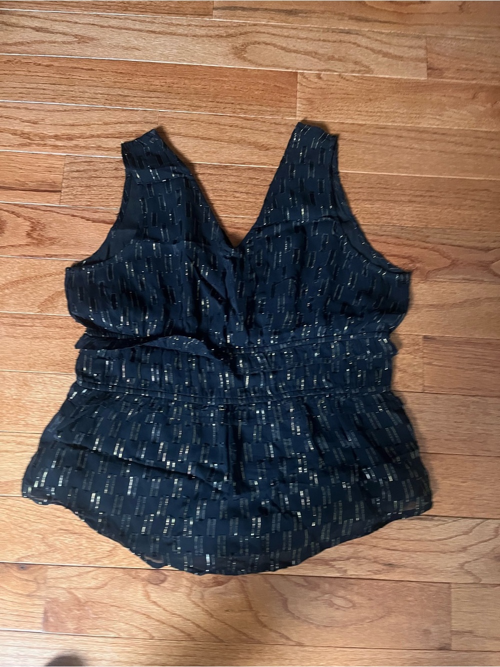 Express black/gold Sleeveless Blouse with Metallic Accent